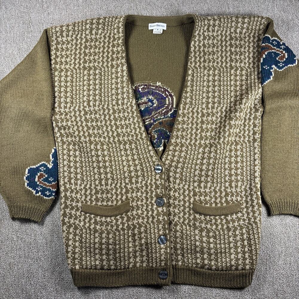 Barry Bricken Vintage Men’s Cardigan Sweater Houndstooth Medium Hong King